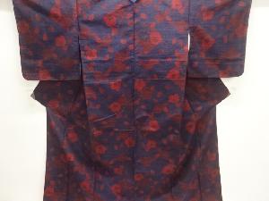 椿模様織出し手織り真綿紬着物